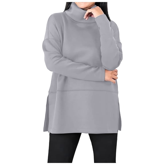 GEWSEY Womens Long Sleeve Tops Turtleneck Sweatshirt Fall Fashion 2025 Air Essentials Tunic Tops (Grey, M)