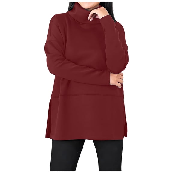 GEWSEY Womens Long Sleeve Tops Turtleneck Sweatshirt Fall Fashion 2025 Air Essentials Tunic Tops (Red, M)