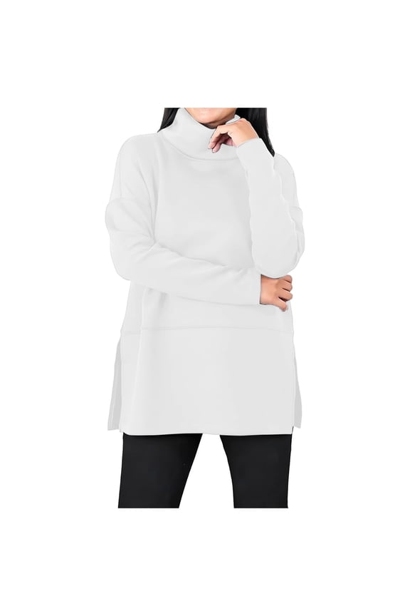 Womens Long Sleeve Tops Turtleneck Sweatshirt Fall Fashion 2025 Air Essentials Tunic Tops (White, 4XL)