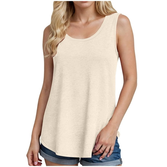 GEWSEY Womens Loose Fit Casual Flowy Tank Tops Round Neck Trendy Sleeveless Summer Beach Clothes Outfits (Khaki, 5XL)