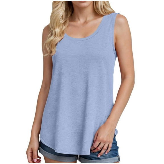 GEWSEY Womens Tank Tops Loose Fit Summer Fashion Shirts Sleeveless Tops Round Neck (Light Blue, 4XL)