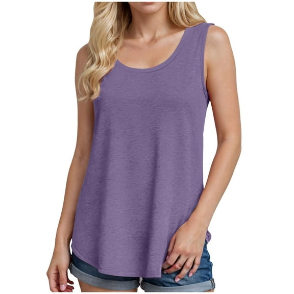 GEWSEY Womens Loose Fit Casual Flowy Tank Tops Round Neck Trendy Sleeveless Summer Beach Clothes Outfits (Light Purple, 5XL)