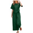 thumbnail image 1 of GEWSEY Womens Lounge Sets 2 Piece Outfits Short Sleeve V Neck Summer Top Elastic Waist Wide Leg Pants Tracksuit Outfits (Green, XL), 1 of 5