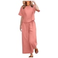 thumbnail image 1 of GEWSEY Womens Lounge Sets 2 Piece Outfits Short Sleeve V Neck Summer Top Elastic Waist Wide Leg Pants Tracksuit Outfits (Pink, XL), 1 of 5
