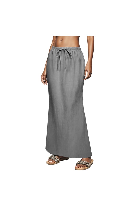 Womens Maxi Skirt 2025 Casual Flowy Elastic High Waist Long Skirts (Dark Gray, XXL)