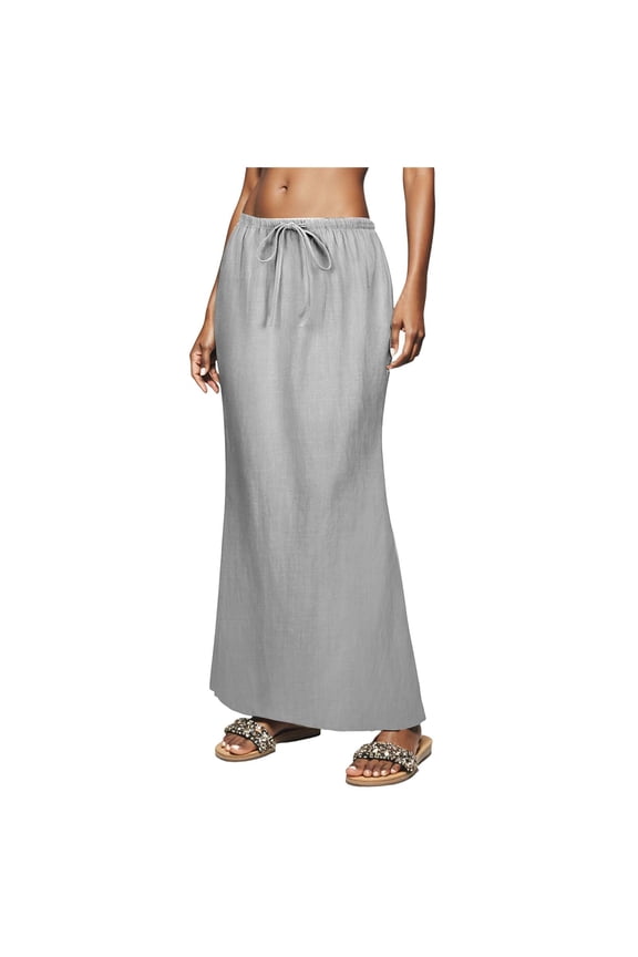 Womens Maxi Skirt 2025 Casual Flowy Elastic High Waist Long Skirts (Light Gray, XXL)