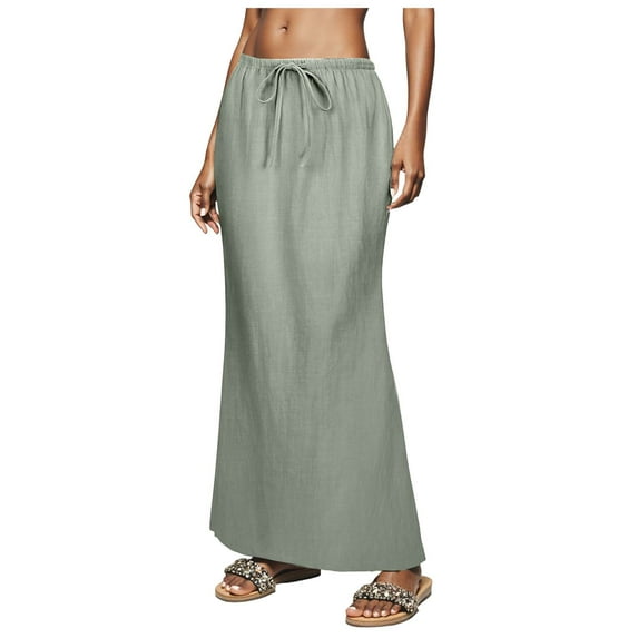 GEWSEY Womens Maxi Skirt 2025 Casual Flowy Elastic High Waist Long Skirts (Light Green, XL)