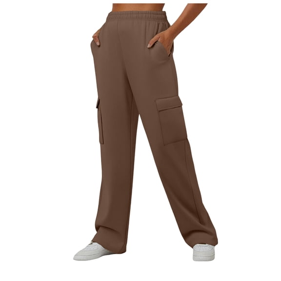 GEWSEY Womens Medium Waist Baggy Elastic Waist Sweatpants Casual Fleece Long Pants with Pockets (Khaki, L)