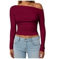 thumbnail image 1 of GEWSEY Womens Off The Shoulder Tops Long Sleeve Going Out Basic Shirts Cute Y2K Fall Trendy Fashion 2025 (Wine, L), 1 of 7