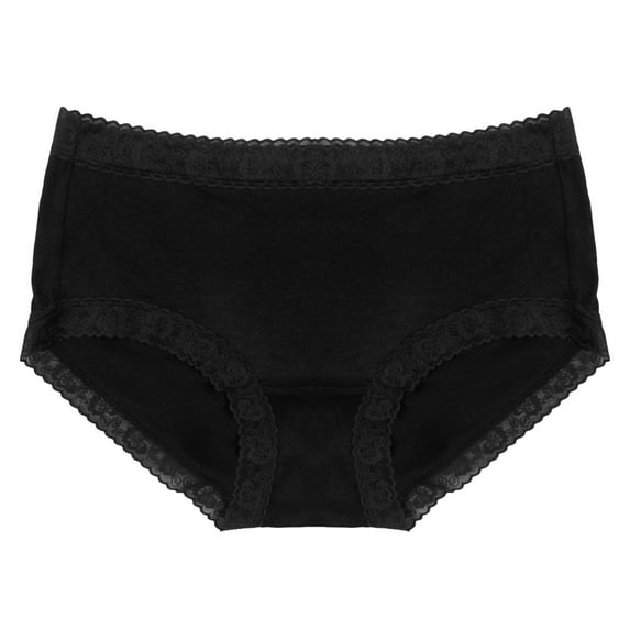 GEWSEY Womens Organic Cotton High Waisted Lace Trim Underwear for Women Ladies Soft Breathable Panties Comfort Briefs (Black, M)