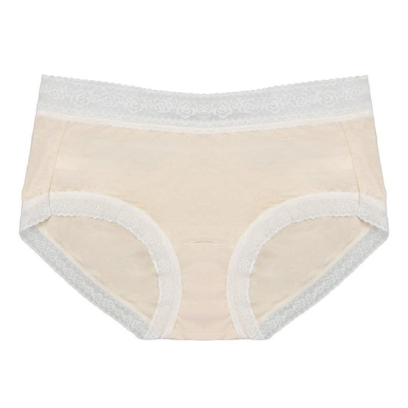 GEWSEY Womens Organic Cotton High Waisted Lace Trim Underwear for Women Ladies Soft Breathable Panties Comfort Briefs (Light Yellow, XL)