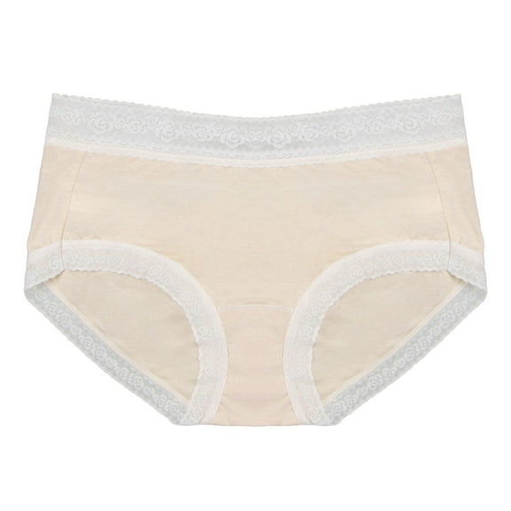GEWSEY Womens Organic Cotton High Waisted Lace Trim Underwear for Women Ladies Soft Breathable Panties Comfort Briefs (Light Yellow, XL)
