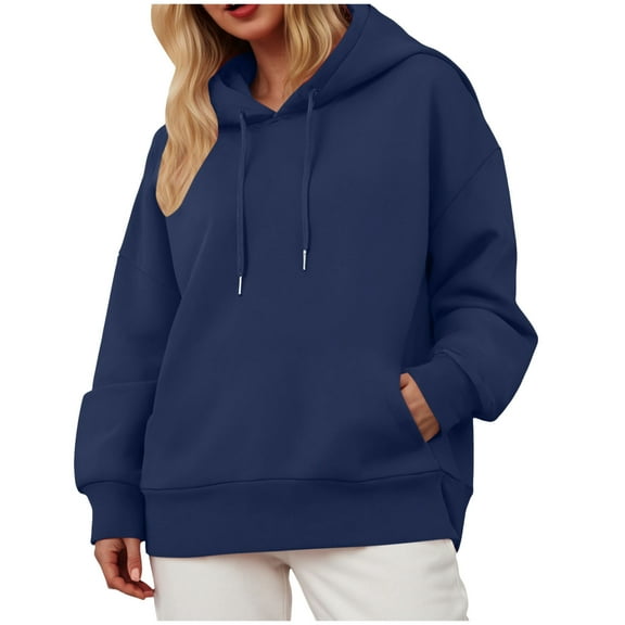 GEWSEY Womens Oversized Hoodies Fleece Sweatshirts Long Sleeve Casual Winter Clothes outfits Fall Pullover Sweaters (Navy, M)