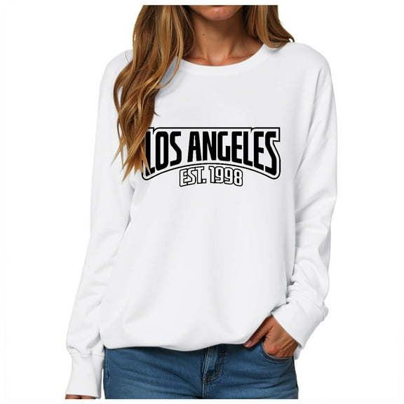 GEWSEY Womens Oversized Long Sleeve T Shirts Los Angeles California Graphic Tees Loose Fit Casual Crew Neck Tunic Tops (White, M)