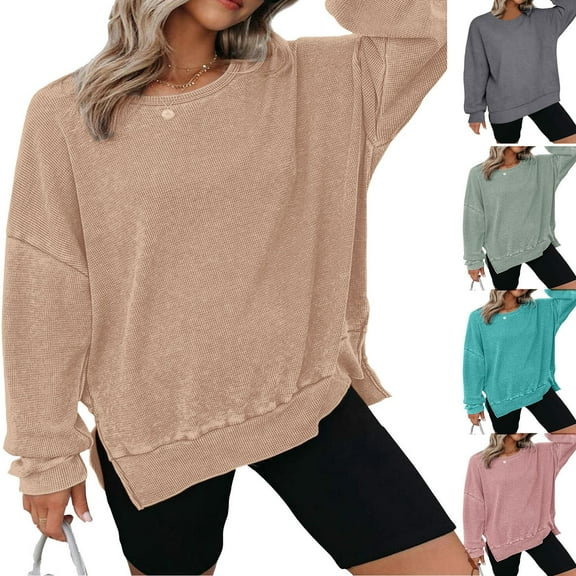 GEWSEY Womens Oversized Reverse Seam Sweatshirt Casual Long Sleeve Pullover Tops Lightweight Loose Crewneck Sweatshirts (Army Green, L)