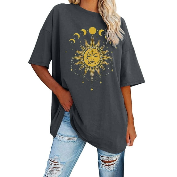 GEWSEY Womens Oversized Tees Loose T Shirts Half Sleeve Crew Neck Color Block Cotton Tunic Tops Grey, XL