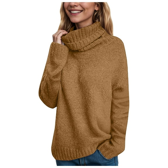 GEWSEY Womens Oversized Turtleneck Pullover Sweater Cable Knit Long Sleeve Sweater Tops (Khaki, XXL)