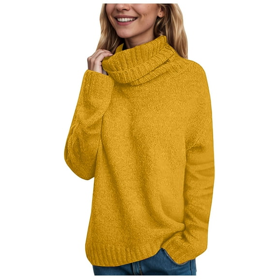 GEWSEY Womens Oversized Turtleneck Pullover Sweater Cable Knit Long Sleeve Sweater Tops (Yellow, M)