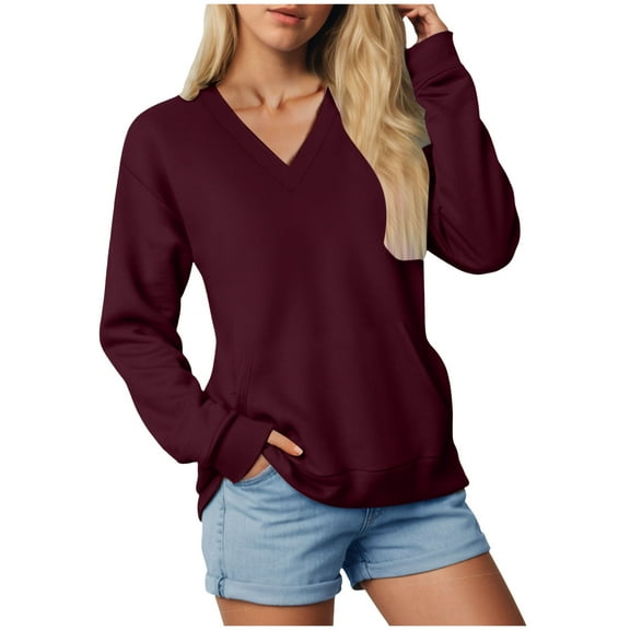 GEWSEY Womens Oversized V Neck Sweatshirts Casual Fall Loose Fit Long Sleeve Pullover Tops (, XXL)