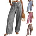thumbnail image 1 of GEWSEY Womens Pajama Pants Cotton Plaid Lounge Pants Y2K Pj Bottoms Drawstring Sleepwear With Pockets S-3XL (Black, S), 1 of 9