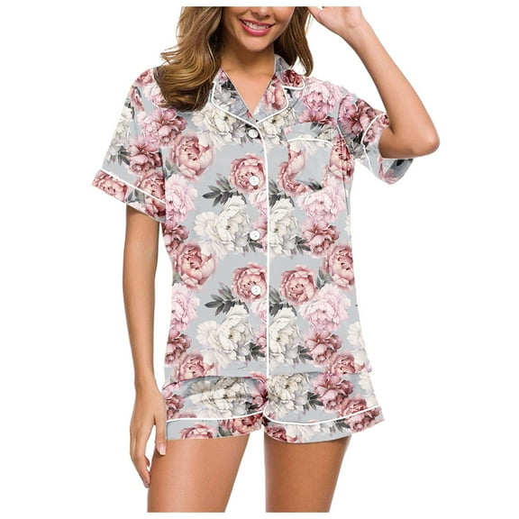 GEWSEY Womens Pajamas Set Summer Short Sleeve Pjs Button Down Loungewear Soft Sleepwear (Pink, S)