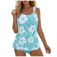 thumbnail image 1 of GEWSEY Womens Plus Size Tankini Bathing Suits T-Back Top with Shorts Two Piece Tankini Swimsuit Summer Ruched Padded Modest Swimsuits (Mint Green, S), 1 of 9