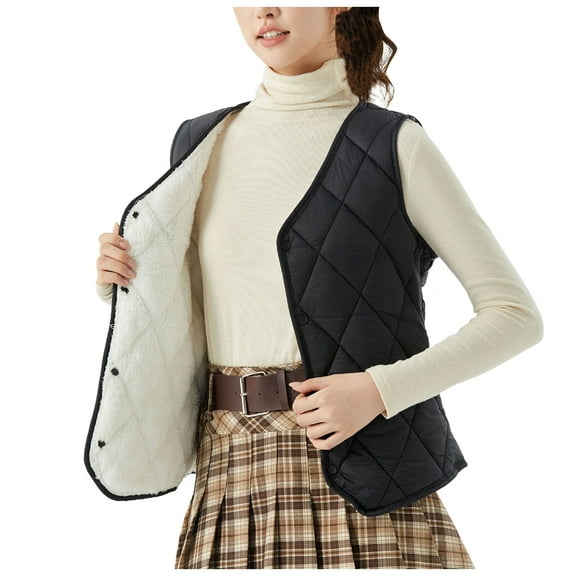 GEWSEY Womens Puffer Vest Lightweight Stand Collar Sleeveless Quilted Jackets Button Fall Spring Zip Up Coat Outerwear (Black, M)