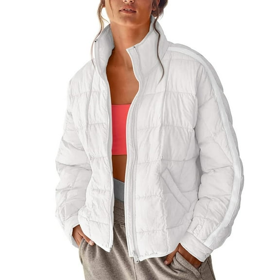 GEWSEY Womens Quilted Puffer Jackets Lightweight Zip up Short Winter Coat with Pockets (White, L)