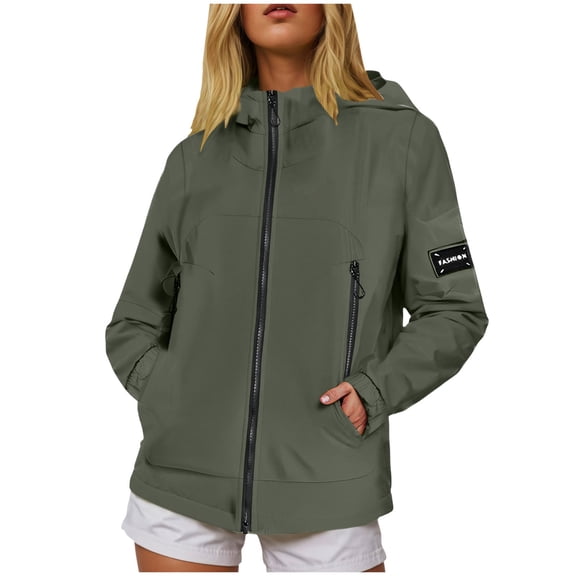 GEWSEY Womens Rain Jacket - Fleeced Lined Wind breaker Raincoat for Women Zip Up Wind & Water Resistant Jacket Women (Green, M)