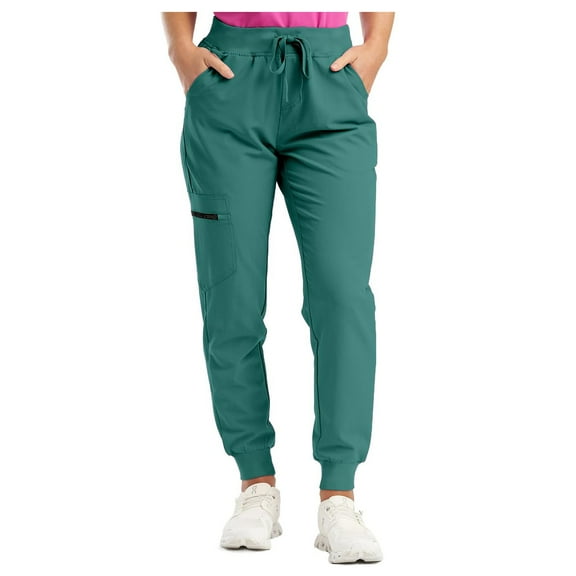GEWSEY Womens Scrub Joggers 4-Way Stretch Anti-Wrinkle Moisture-Wicking Elastic Waistband Four Pocket Jogger Pants (Green, M)