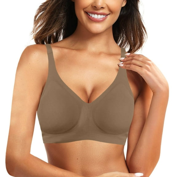 GEWSEY Womens Seamless Bra No Underwire Comfort Push Up Bras Buttery Soft Wireless Bralette Full Coverage Sport Everyday Bra Coffee, XL