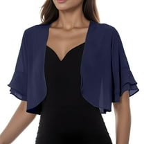 GEWSEY Womens Shrugs for Summer Cropped Cardigan Short Sleeve Open Front Sheer Shawl Cardigans Lightweight Chiffon Bolero (Dark Blue, L)