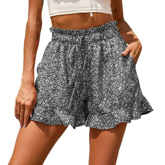 GEWSEY Womens Skorts Floral Ruffled Chiffon Flowy Shorts Summer Flared Mini Skirts Grey, M