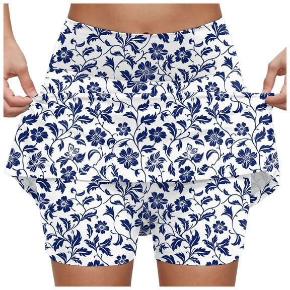 GEWSEY Womens Skorts Modest Knee Length Skirts Athletic Midi Active Running Skirt Blue, XXL