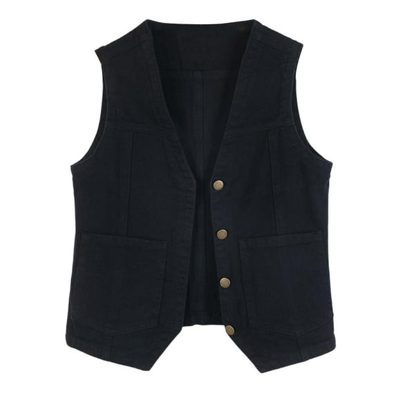 GEWSEY Womens Sleeveless Denim Vest V Neck Button Plus Size Jean Waistcoat Y2K Casual Trendy Loose Lightweight Jackets with Pockets (Black, 4XL)
