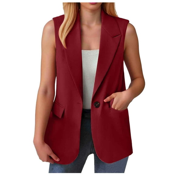 GEWSEY Womens Sleeveless Summer Vest Blazer Lightweight Fashion Casual Vests Blazers with Pockets S-XL (, XL)