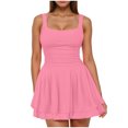 thumbnail image 1 of GEWSEY Womens Square Neck Party Dress Ruffle Hem Ruched Waist Short Mini Dresses Pink, L, 1 of 8