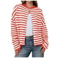 thumbnail image 1 of GEWSEY Womens Striped Cardigan Casual Long Sleeve Open Front Button Down Loose Knit Lightweight Fall Sweaters (Red, XL), 1 of 5