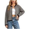 thumbnail image 1 of GEWSEY Womens Striped Cardigan Sweater Casual Crew Neck Open Front Button Down Long Sleeve Knit Sweaters Fall Outerwear (Brown, S), 1 of 6