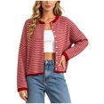 thumbnail image 1 of GEWSEY Womens Striped Cardigan Sweater Casual Crew Neck Open Front Button Down Long Sleeve Knit Sweaters Fall Outerwear (Red, L), 1 of 6