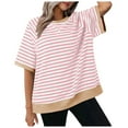thumbnail image 1 of GEWSEY Womens Striped Short Sleeve Tunic Tops Oversized Crewneck T Shirt Casual Loose Fit Color Block Sweatshirt Pink, L, 1 of 9