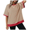 thumbnail image 1 of GEWSEY Womens Striped Short Sleeve Tunic Tops Oversized Crewneck T Shirt Casual Loose Fit Color Block Sweatshirt Red, XL, 1 of 8