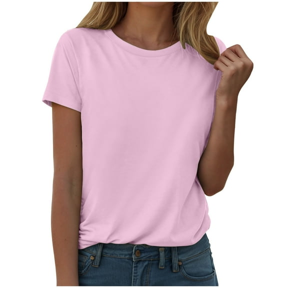GEWSEY Womens Summer Cap Sleeve T-Shirts Casual Loose Fit Tunic Tops Crew Neck Tee Shirts (Light Pink, XXL)