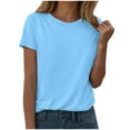 thumbnail image 1 of GEWSEY Womens Summer Cap Sleeve T-Shirts Casual Loose Fit Tunic Tops Crew Neck Tee Shirts (Sky Blue, 3XL), 1 of 5