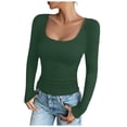 thumbnail image 1 of GEWSEY Womens Summer Short Sleeve Tops Square Neck Ribbed Slim Fitted Shirts Casual Tee Tshirt (Dark Green, 3XL), 1 of 6