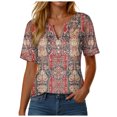 thumbnail image 1 of GEWSEY Womens Summer Tops Dressy Casual Button Notch V Neck T Shirts Short Sleeve Cotton Tee Blouse Tunic Petite Tshirt 2026 (Red, S), 1 of 5