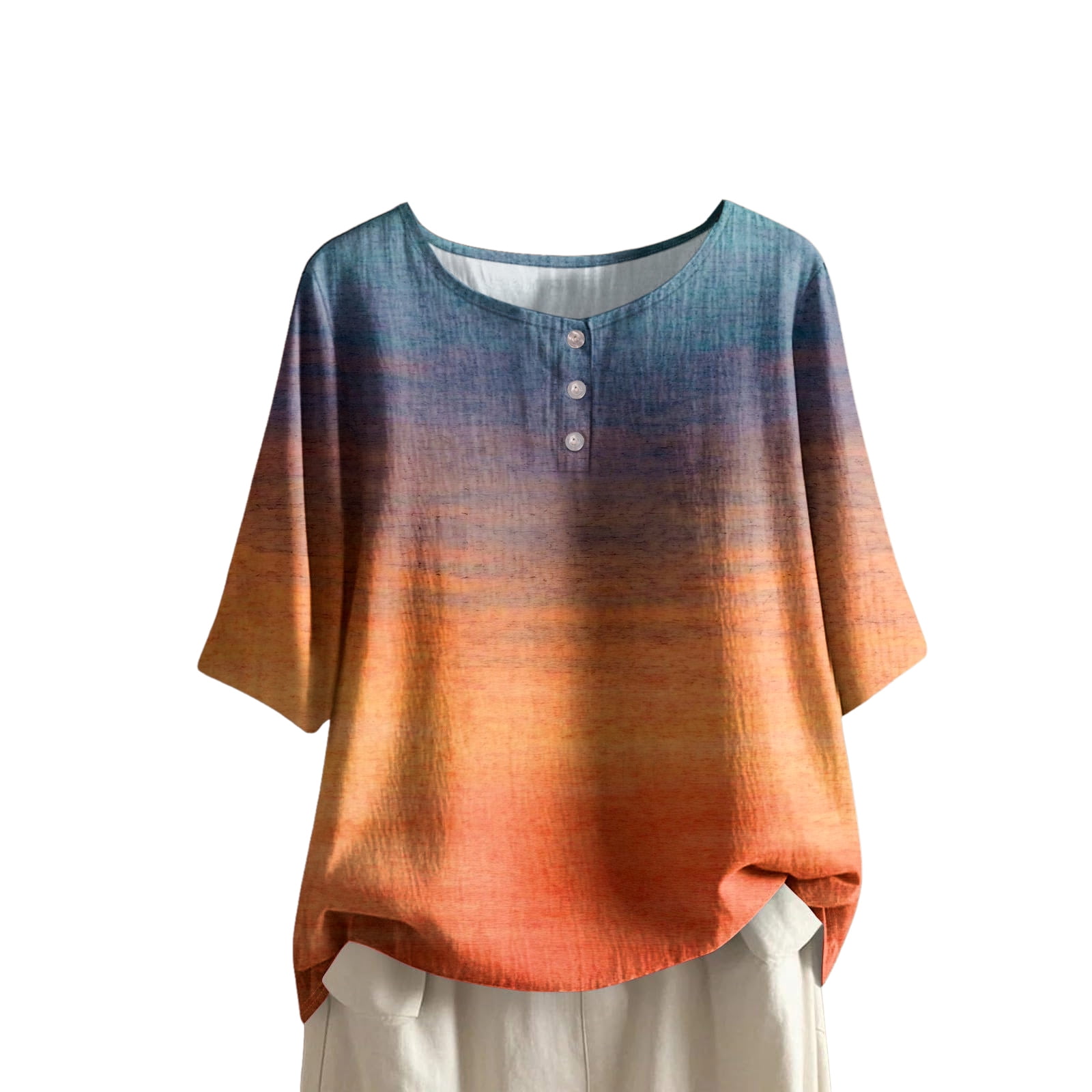GEWSEY Womens Summer Tops Elbow Sleeve Tops Women Button Down T Shirts ...