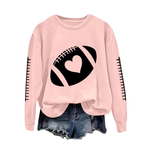 GEWSEY Womens Sweatshirt Gamy Day Graphic Print Long Sleeve Sunday Football Season Casual Tops Crewneck Outfits (Pink, L)