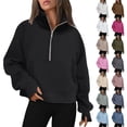 thumbnail image 1 of GEWSEY Womens Sweatshirts Half Zip Cropped Pullover Fleece Quarter Zipper Hoodies 2025 Fall Fashion Outfits Clothes (Army Green, M), 1 of 4