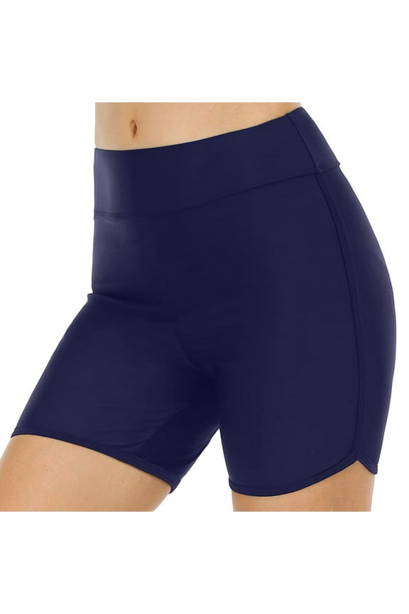 Womens Swim Shorts High Waisted Swim Bottoms Tummy Control Bathing Suit Bottom Boy Shorts(Available in Plus) Dark Blue, L